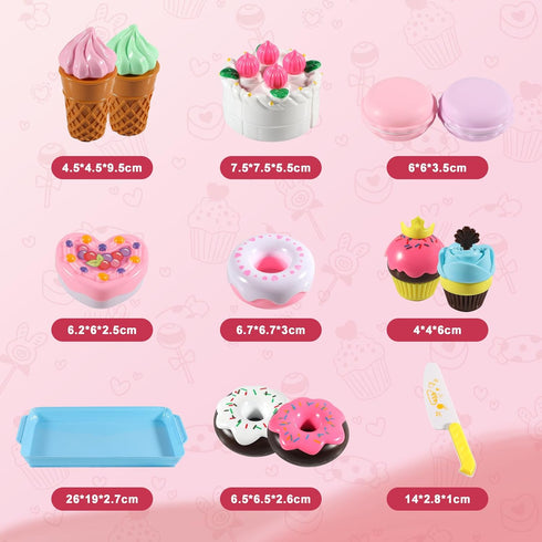 Play Food Sets for Kids Kitchen - Kitchen Accessories for Kids - Toy Food - Pretend Play Plastic Desserts Cake Ice Cream and Donuts - Educational ...