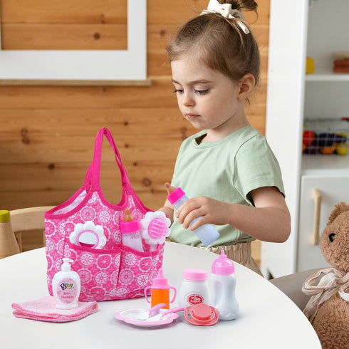 BABESIDE Baby Doll Bottles and Accessories 15 Pcs Baby Doll Feeding Set Including Diaper Bag,Magic Bottles,Changing Mat for Dolls Kids Pretend Pla...