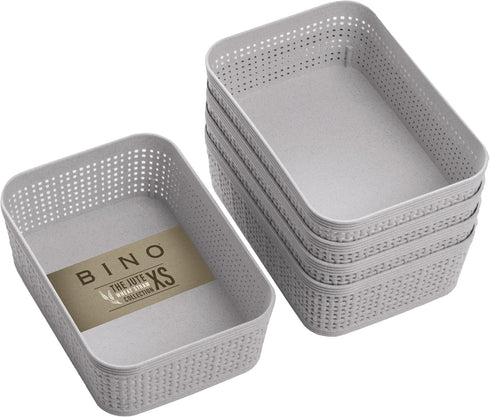 BINO | Woven Plastic Basket | XS (Natural Grey), 5-Pack | THE JUTE COLLECTION | Home Organization, Space - Saving Storage, Stylish Design | Jute B...