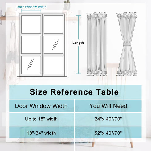Hiasan French Door Curtains for Small Window, Rod Pocket Semi Sheer Privacy Curtains for Side Light Front Door, 1 Panel (White, W 52 inch x L 40 i...