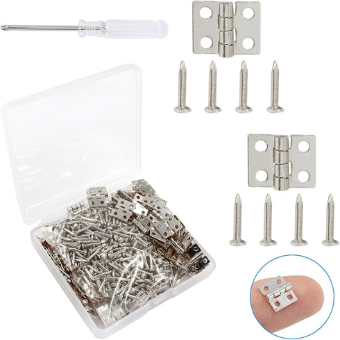 120 Pcs Mini Brass Hinges, 180 Degree Rotation Miniature Furniture Hardware Cabinet Mini Hinges for Jewelry Box Closet DIY Accessories with Mounti...
