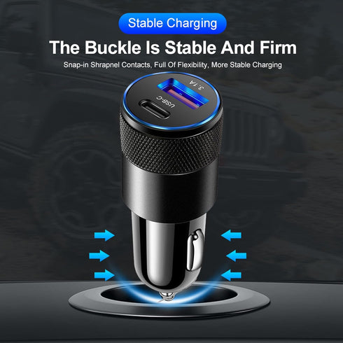 Car Charger 3.1A USB Type C PD Apple Android Cellphone Charging Automobile Adapter Medium Charging All Vehicle Cigarette Lighter Outlet Port Plug...