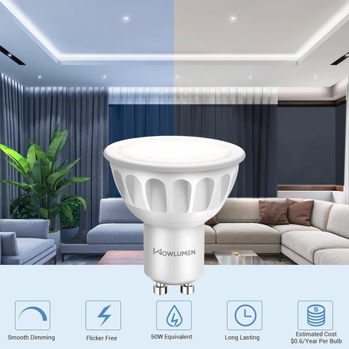 Dimmable GU10 LED Light Bulbs, 5000K Daylight MR16 GU10 Bulb Replacement for Recessed Track Lighting, 5W 500LM LED Bulbs 40° Spotlight for Kitchen...