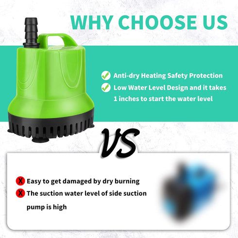 FREESEA 330 GPH 25W Submersible Water Pump for Pond Aquarium Hydroponics Fish Tank Fountain Waterfall...