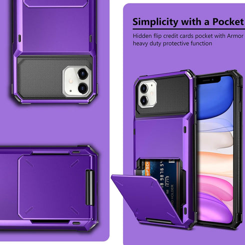 Vofolen Case for iPhone 11 Case Wallet 4-Card Holder ID Slot Flip Door Hidden Pocket Anti-Scratch Dual Layer Hybrid TPU Bumper Armor Protective Ha...