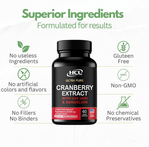 Cranberry Extract Pills - Super Strength 50:1 Whole Fruit Concentrate Equals to 25,000mg of Fresh Cranberries Plus Dandelion & Uva Ursi - Natural ...