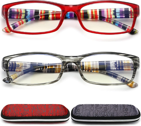 Blue Light Blocking Reading Glasses for Women,2 Pack Blue Screen Computer Readers with Case Magnification Eyeglasses 1.75...