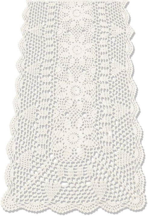 KEPSWET Sunflower Rectangle Handmade Crochet Lace Table Runner Floral Wedding Decoration (14x60 inch, Beige)...