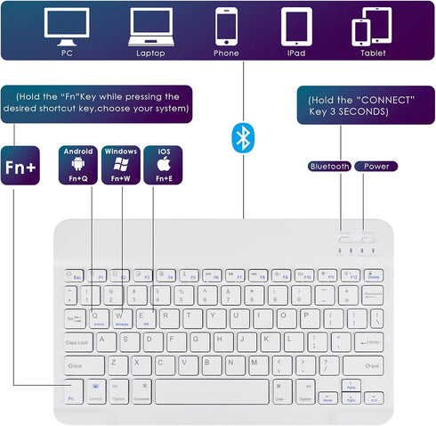 DETUOSI Universal 10 inch Wireless Keyboard, (0.23 inch) Ultrathin Slim Lightweight Travel Portable, 10.1" Multi-Device Wireless Keyboard for iOS/...