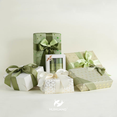 HUIHUANG Sage Green Ribbon 1-1/2 inch Light Sage/Dusty Sage/Moss Green/Antique White Satin Ribbon Set for Flower Bouquet, Gift Wrapping, Hair Bows...