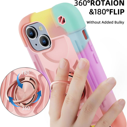 MARKILL Compatible with iPhone 15 Plus Case 6.7 Inch with Rotate Ring Stand, Military Grade Drop Protection Full Body Rugged Heavy Duty Protective...