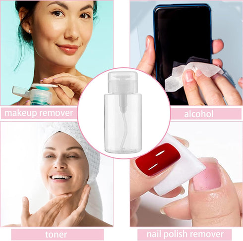 3 Pack Push Down Pump Dispenser Empty Push Top Bottles Containers for Nail Polish Makeup Remover Micellar Water Facial Toner 6.7oz/200ML...