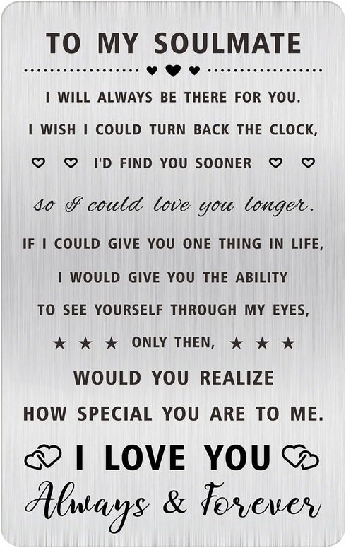 To My Soulmate Engraved Wallet Card - Soulmate Gifts for Him Men Her Women - I Love You Soulmate Valentines Day Presents...