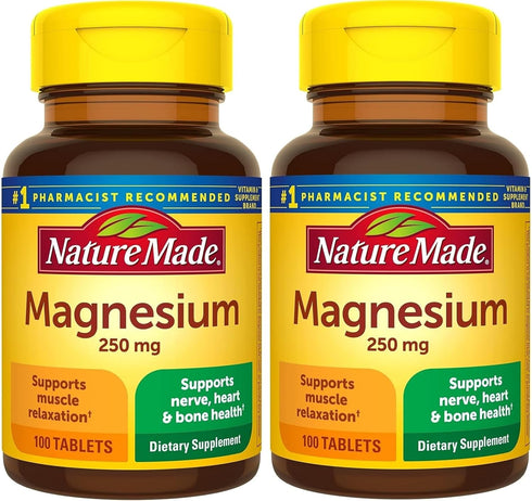Nature Made Magnesium Oxide 250 mg, Dietary Supplement for Muscle, Heart, Bone and Nerve Health Support, 100 Tablets, 100 Day Supply (Pack of 2)...