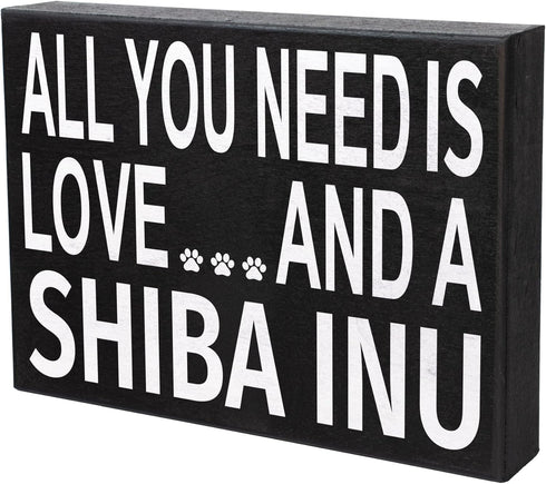 JennyGems Shiba Inu Gifts, All You Need Is Love and a Shiba Inu Wooden Sign, Shelf Decor and Wall Hanging, Made in USA...