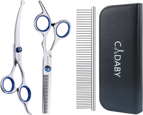 3 in 1 Dog Grooming Scissors Kit with Safety Round Tips, Professional Dog Grooming Scissors, 4CR Stainless Steel Pet Grooming Shears for Dog, Cat,...