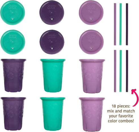 The First Years GreenGrown Reusable Spill-Proof Straw Cups – Toddler Straw Cup – 6 Pack – Purple/Teal...