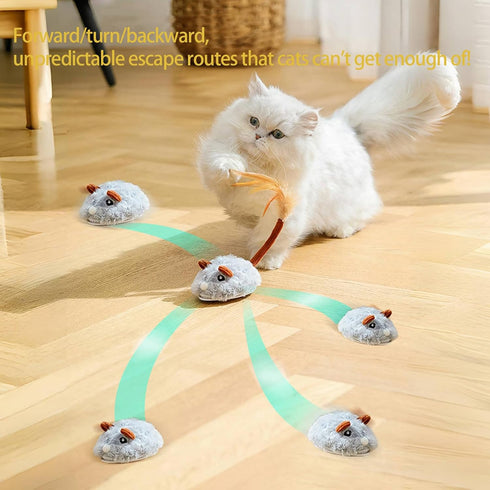 Automatic Smart Mouse Cat Toy Rechargeable with Realistic Sound& Feather Tail for Indoor Cats - Interactive Play Exercise Hunting Adventure for Ki...