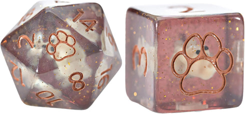 Gate Keeper Games and Dice: Inclusion Dice: Puppy Dice - 7pc RPG Set, Tan Puppy in Clear Resin w/ Brown Glitter, 7 Resin Dice for Role Playing Gam...