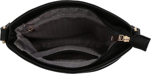 Medium Size Solid Modern Classic Crossbody Bag with Gold Plate...