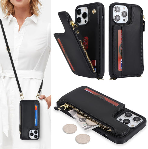 Cavor for iPhone 13 Pro Case with Card Holder,iPhone 13 Pro Wallet Case for Women,Phone Case iPhone 13 Pro Case with Strap,Crossbody Lanyard and W...