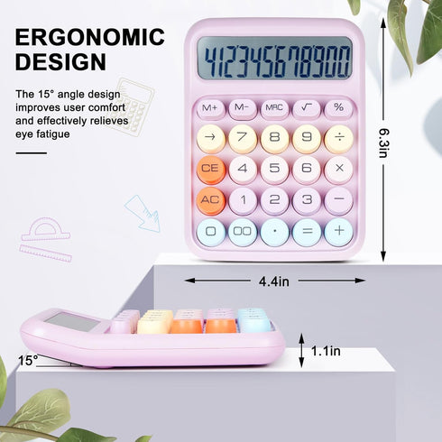 Mechanical Switch Calculator with Big Buttons, Calculators Desktop, 12 Digits, Large LCD Display, Desk Calculator, Cute Pink Calculator for Teache...