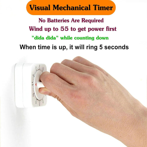 Square 60 Minute Mechanical Kitchen Timer - Visual Kitchen Cooking Timer Clock with Loud Alarm - No Batteries Required-Manual Countdown Timer for ...