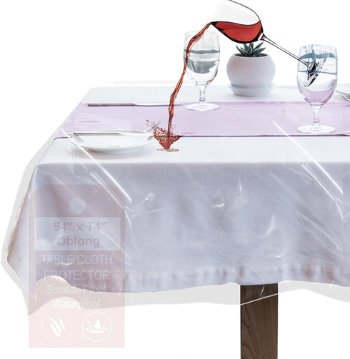 LAMINET Heavy-Duty Deluxe Crystal Clear Vinyl Tablecloth Protector 54" x 74" - Oblong...