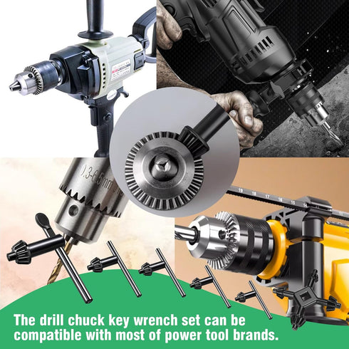 6Pcs Carbon Steel Drill Chuck Key Wrench Set, 3/4" 5/8" 1/2" 3/8" 1/4" Electric Drill Clamping Tool and 4 in 1 Steel Drills Chuck Key for Drill Po...