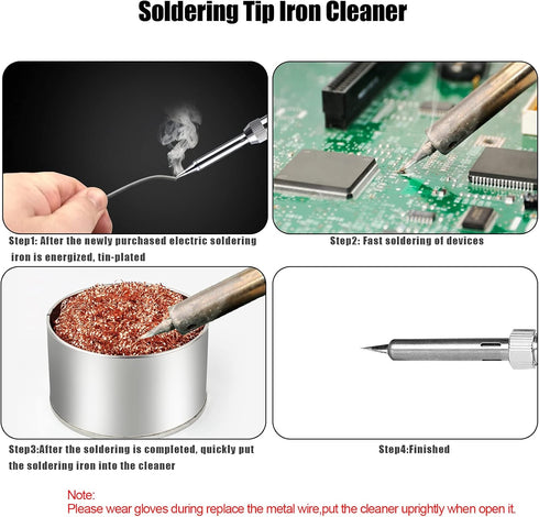 2 Set Soldering Iron Tip Cleaner Kit Brass Wire Ball and Stainless Steel Welding Cleaning Holder with Base for Cleaning Soldering Head Steel Irons...
