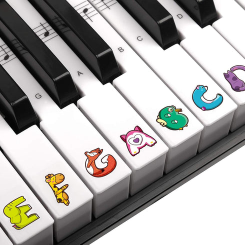 Keyboard Stickers,Kids Cartoon Cute Animals Piano Keyboard Letters Stickers Removable for 88, 76, 61, 49 Key Extra Large Piano Stickers for Kids...