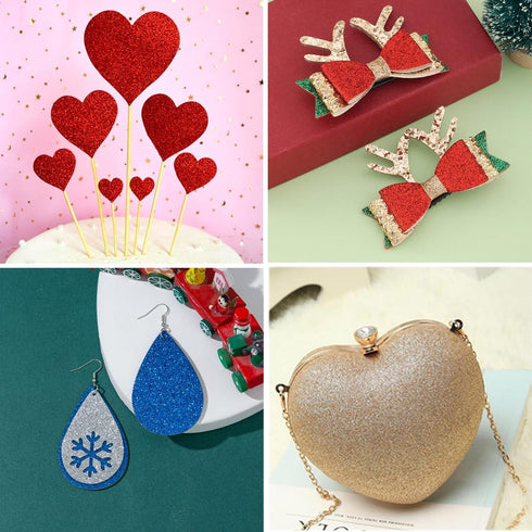 14pcs Shiny Superfine Faux Lather Sheets, PU Glitter Leather Fabric Sheet for DIY Earrings Crafts Hair Bows Christmas Decoration and Jewelry Makin...