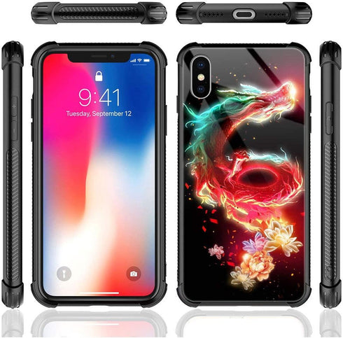 CARLOCA Compatible with iPhone XR Case,iPhone XR Cases for Girls Women Boys Men Young,Flower and Dragon Pattern Design Shockproof Anti-Scratch Cas...