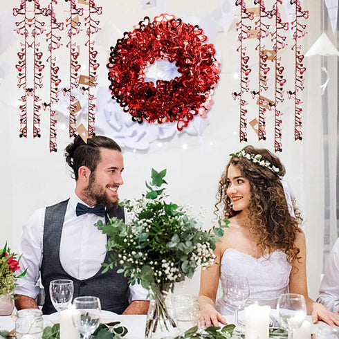 Ochine Tinsel Heart Wreaths Garland Valentines Day Red Heart Shaped Wreaths Decor Valentine Hanging Door Wall Wreath Wedding Wreaths for Valentine...
