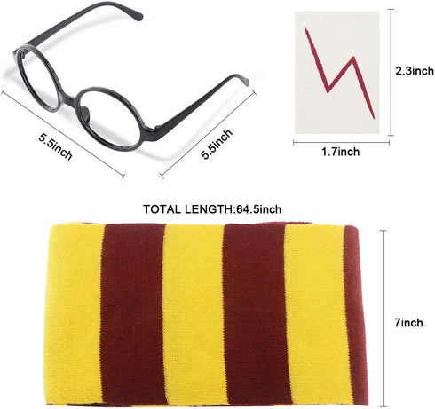 Novelty Scarf Wizard Glasses with Round Frame No Lenses 12 PCs Lightning Bolt Tattoos for Kids Christmas Birthday Party Cosplay Costume Accessorie...