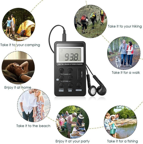 AM FM Radio,Mini Portable Pocket Radio Receiver with Earphone,Rechargeable Battery for Walk/Jogging/Gym/Camping (Black)......