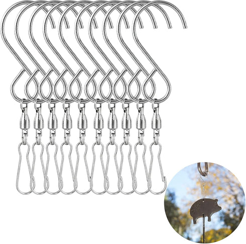 Wind Chime Hanger S Hooks, 10 Pcs 360 Degree Dual Spinning Windsock Chime Supplies Hanger Swivels Clip for Plant Hangers Outdoor, Hanging Basket, ...