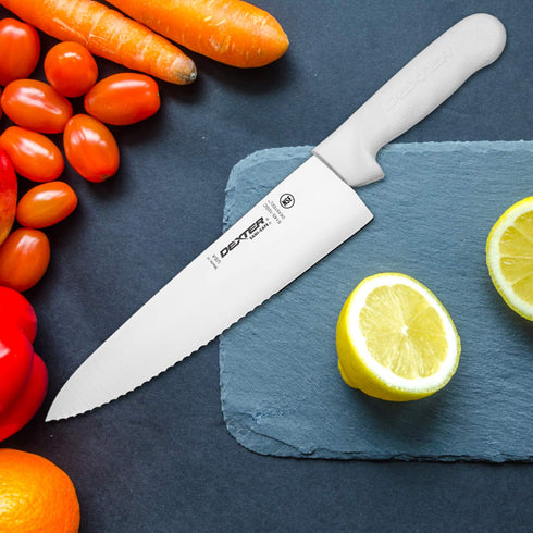 Dexter-Russell 10" Scalloped Cook’s Knife | S145-10SC-PCP | High Carbon Steel Blade with Slip-Resistant Grip | Sani-Safe Series | Made in USA...
