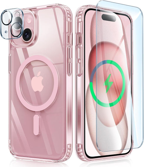 FNTCASE for iPhone 15 Case: Support Magnetic Charging Military Grade Drop Protection Anti Yellowing Cell Phone Cover - Rugged Sturdy Shockproof Pr...