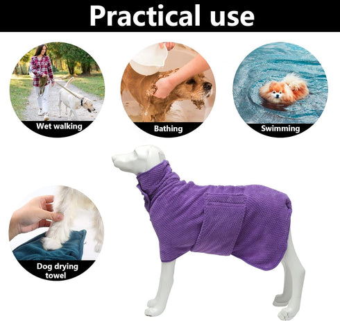 Geyecete Dog Bathrobe Towel Dog Drying Coat-Dry Fast Dog Bag-Pineapple grid Fast Drying Super Absorbent Pet Dog Cat Bath Robe Towel-Purple-M...