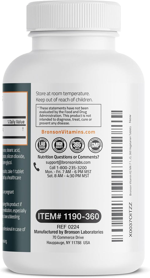 Bronson Vitamin K2 MK-7 100 MCG, K2 as MK7 Menaquinone, Bone Support 1 Year Supply, 360 Tablets...