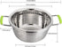 Stainless Steel Deep Colander Micro-perforated 2.5 Quart Metal Food Strainer with Green Silicone Handles for Draining Pasta Cleaning Food like Fru...