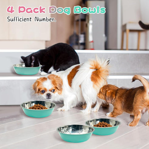 Stainless Steel Dog Bowls Pack of 4 4 Cup Metal Pet Dish Set for Food & Water Anti-Slip Easy to Clean 7 Inch Diameter 1.96 Inch Tall for Cats Pupp...