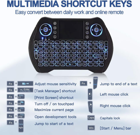 EASYTONE Backlit Mini Wireless Keyboard with Touchpad Mouse Combo Remote Control with Rechargeable Li-ion Battery and Multimedia Keys for Android ...