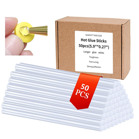 SUNFATT Mini Size Hot Glue Sticks,(50 Pcs)5.9" x 0.27" Crystal Clear Glue Sticks Perfect for Hot Glue Gun,Easily Create and Bond Crafts on Wood,Pl...