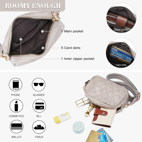 Telena Crossbody bags for Women Trendy Quilted Crossbody Bag Leather Camera Bag Purse with Wide Shoulder Strap...