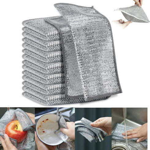 10 pcs Upgrade Steel Wire Dishcloth Double-Layer Multipurpose Wire Miracle Cleaning Cloths Dishwashing Rag for Wet and Dry Non-Scratch Kitchen Mes...