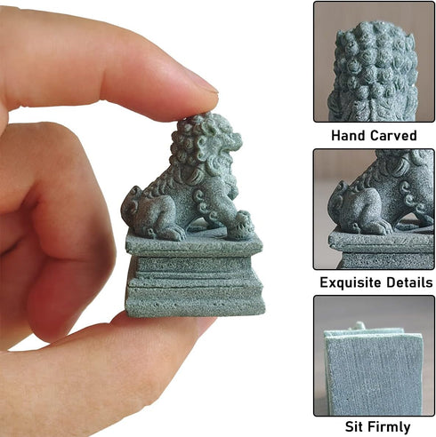 Asian Fu Foo Dogs Statues Mini A Pair of Guardian Lion Figurine Sandstone Pets Fish Tank Aquarium Landscape Ornaments Accessories Feng Shui Decora...