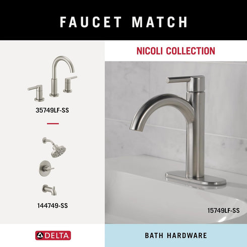 DELTA FAUCET NIC46-DN Nicoli Wall Mount Square Closed Towel Ring Bath Hardware Accessory in Brushed Nickel...