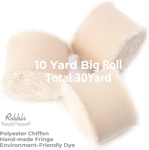 Ribbli Chiffon Ribbon 1.5 inch x 30 Yard Champagne/Nude Handmade Silk Ribbon, Fringe Chiffon Ribbon for Wedding Invitations,Gift Wrapping, Bridal ...